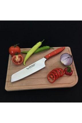 Kırmızı Mikarta Usuba Şef Bıçağı Et Meyve Sebze Doğrama Bıçağı El Yapımı KRMZMKRTUSB