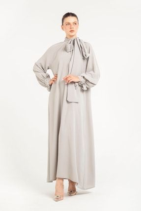 Gri Kolu Taşlı Elbise 32-9377 P-02701