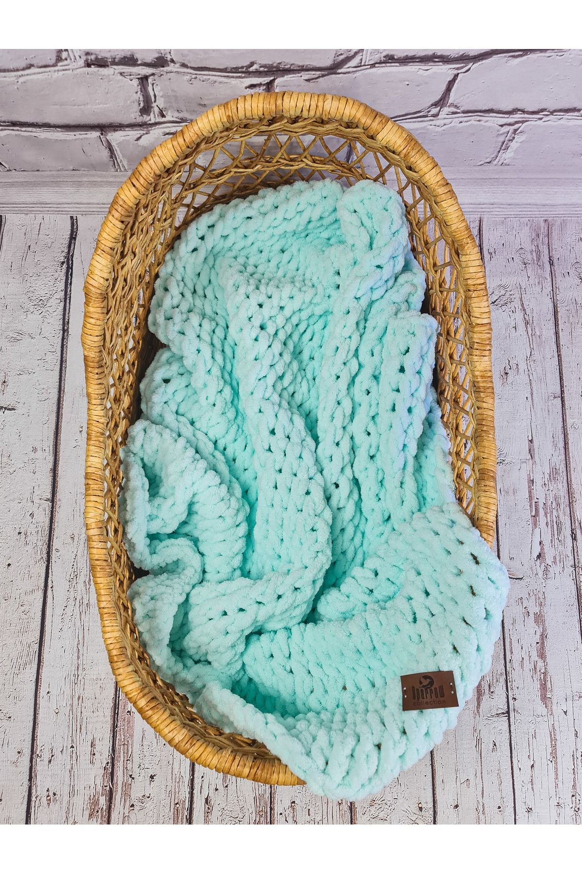 Sparrow Collection Pufy Hand Knitted Blanket Mint Hand Knitted Baby Blanket
