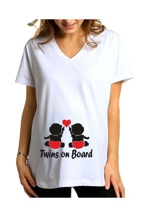 Twins On Board Ikiz Bebek Hamile T-Shirt TWINS124995