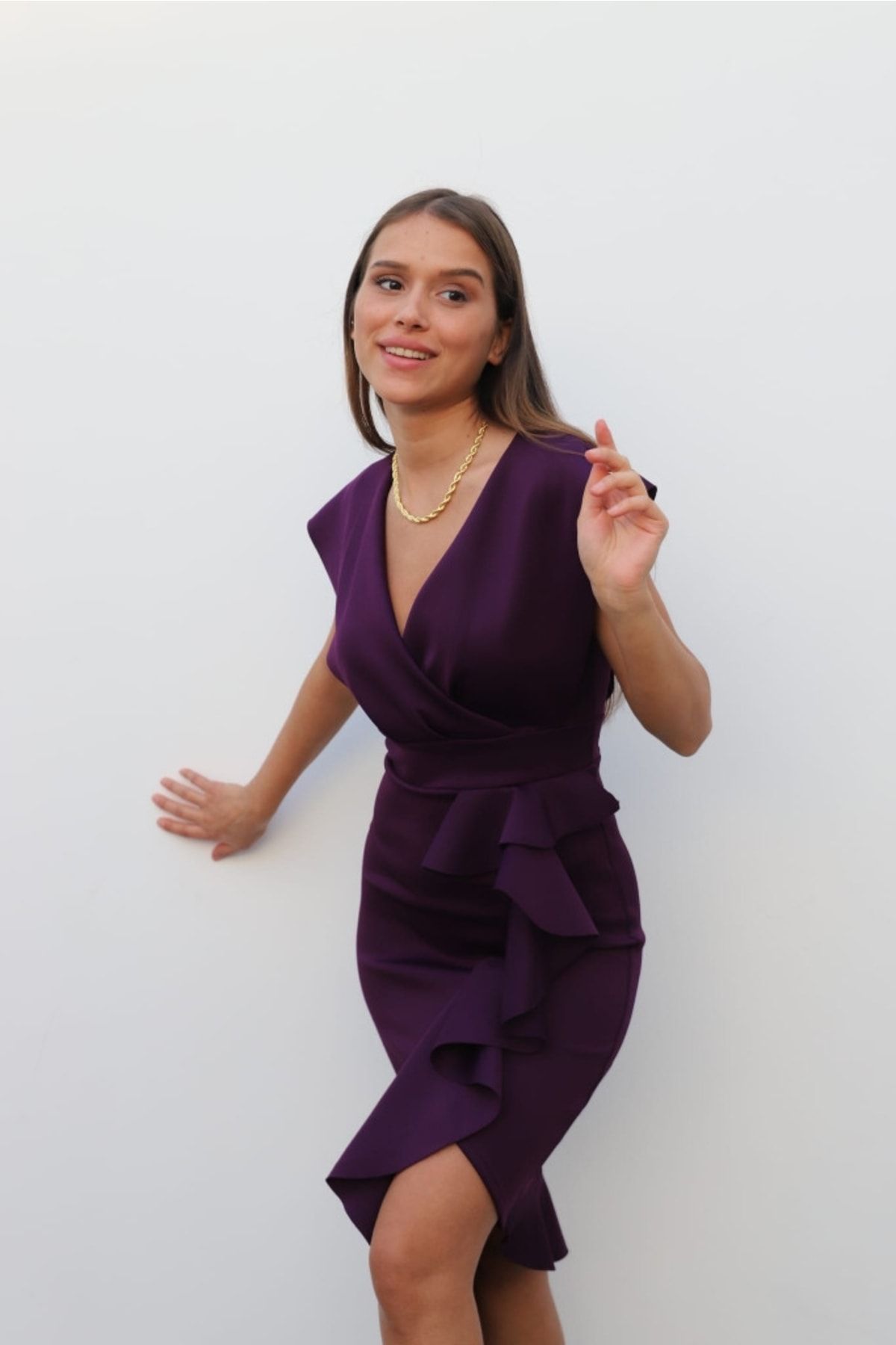 Dark purple wrap sales dress