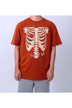 Unisex ''ribcage'' Kiremit Renkli Göğüs Kafesi Baskılı T-shirt RBC001979