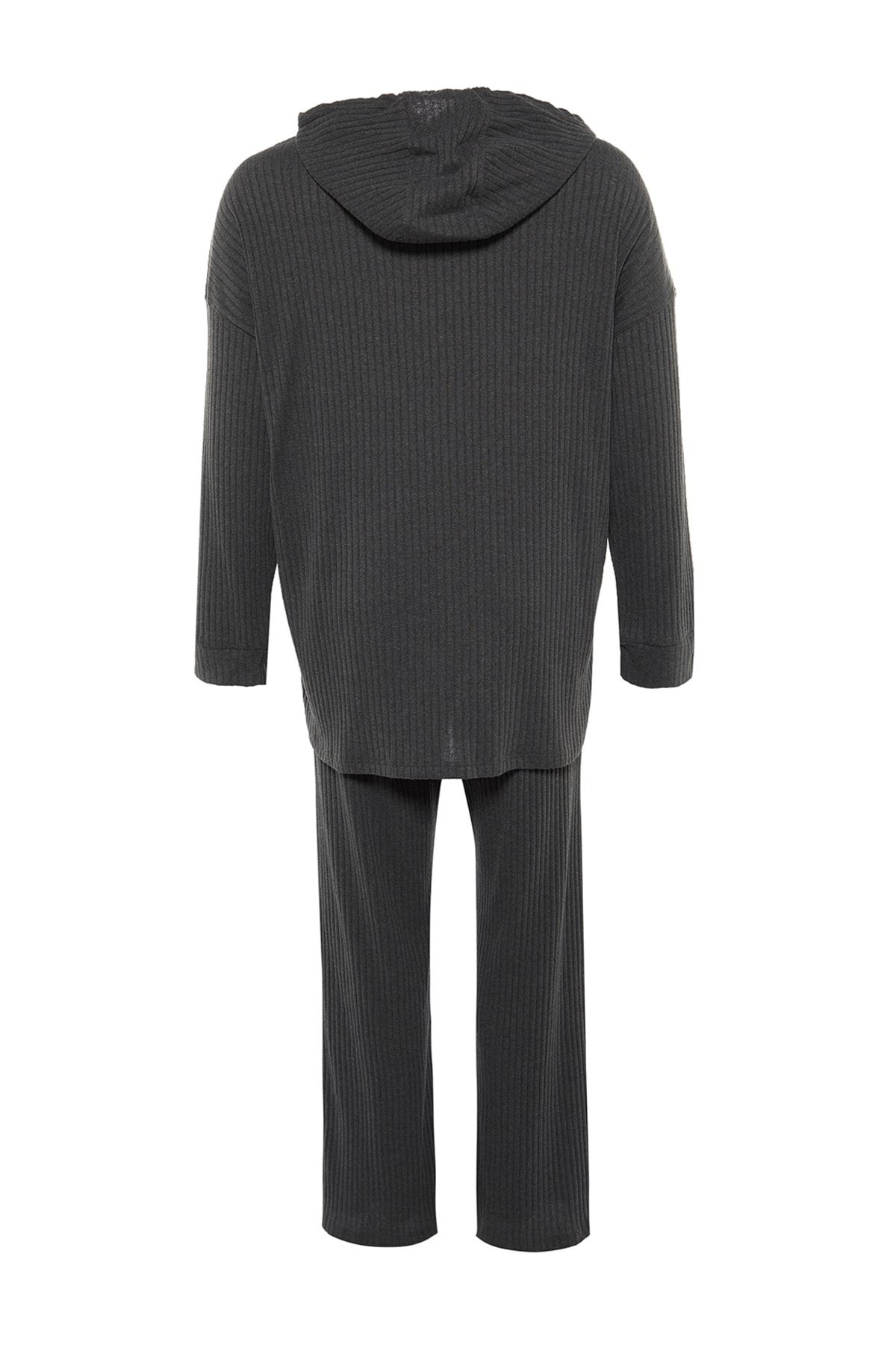 Trendyol Curve-Anthracite Color Hooded Neck Relaxed Fit Knitted Camisole Plus Size Suit - Tbbaw23Cp00016 8