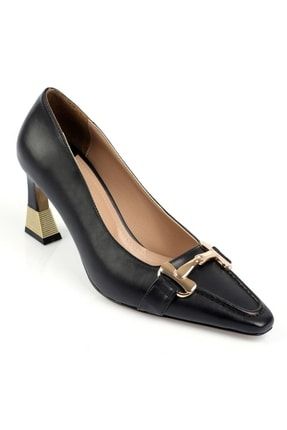 Capone Sivri Burunlu Metal Tokalı Orta Altın Detay Topuklu Kadın Ayakkabı 465-3000-CİL-01-0000