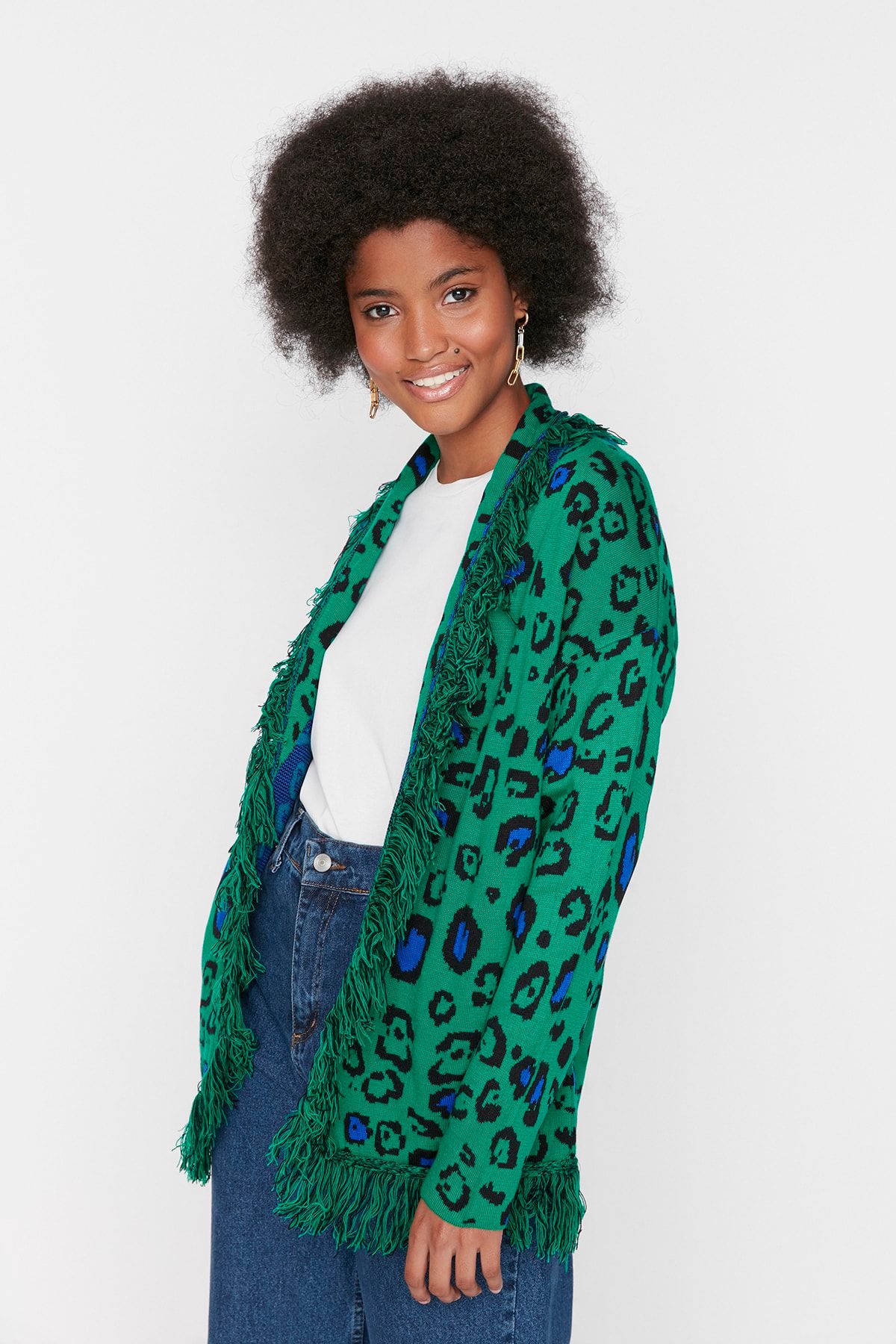 Green leopard print clearance cardigan