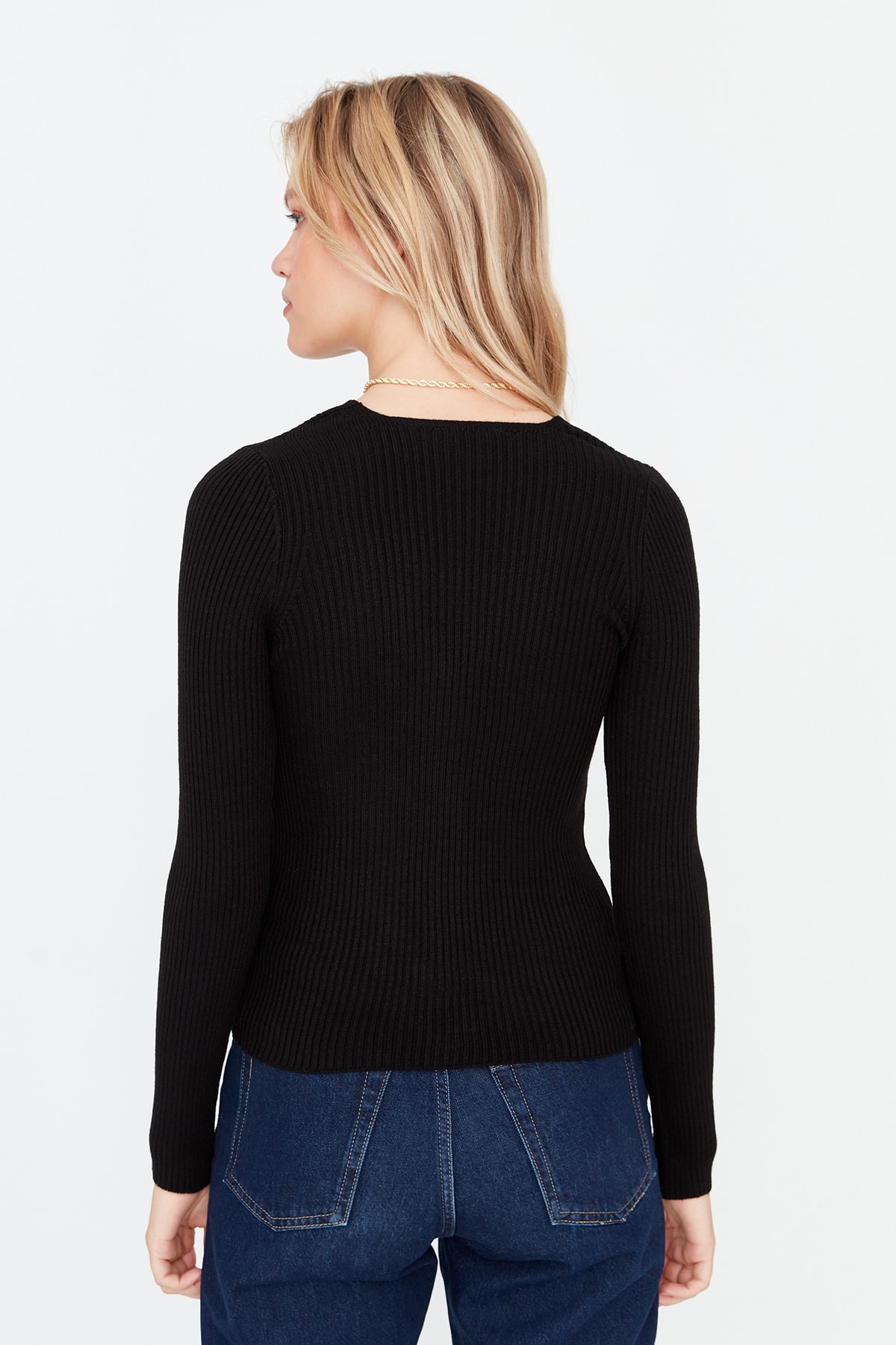 Trendyolmilla  Siyah Basic V Yaka Triko Hırka Triko Hırka TWOAW23HI0019 - Görsel 5