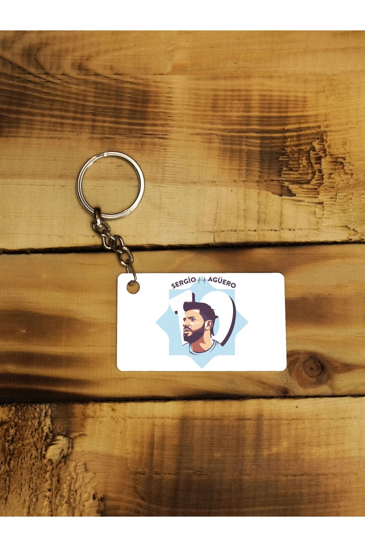 Panorama Ajans-Sergio Aguero Football Player Portrait - Thin Metal Design Keychain 1