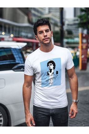 Maradona Efsane Futbolcu Arjantin Bayraklı Silüet Portre Baskılı T-shirt PNRMTSHRT02726