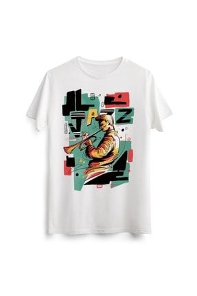 Unisex Erkek Kadın Jazz Music Baskılı Tasarım Beyaz Tişört Tshirt T-shirt LAC00836