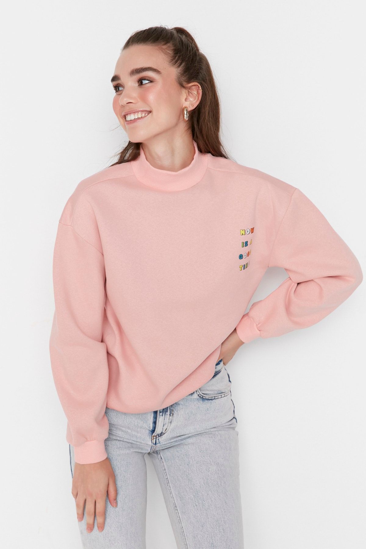 Trendyol Collection Sweatshirt Rosa Relaxed Fit Fast ausverkauft