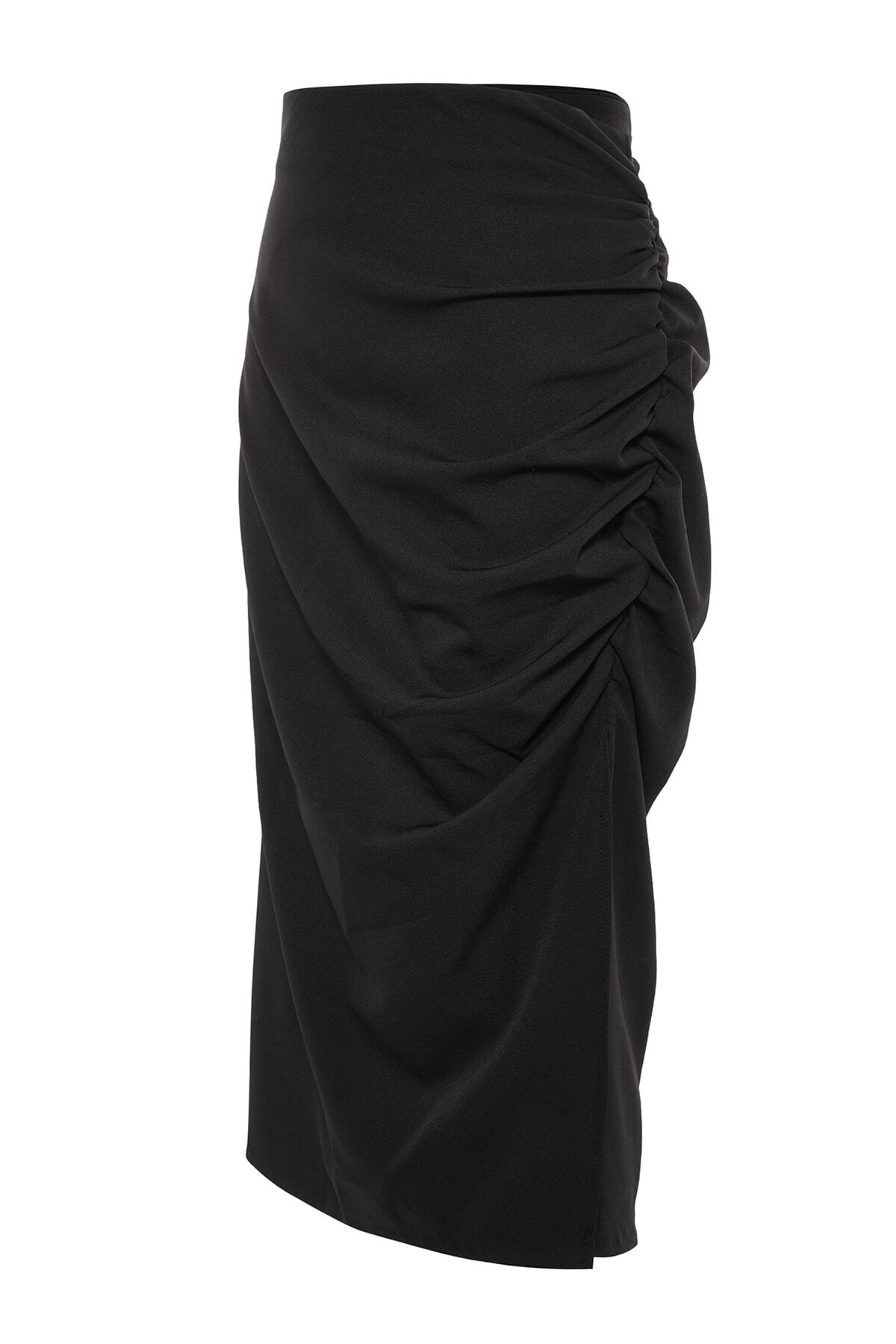Trendyol Curve-Detailní tkaná sukně s černým bočním volánem TBBAW23AZ00006 6