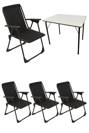 4 Adet Kamp Sandalyesi Katlanır Piknik Sandalye Siyah Katlanır Mdf Masa TYC00489287607