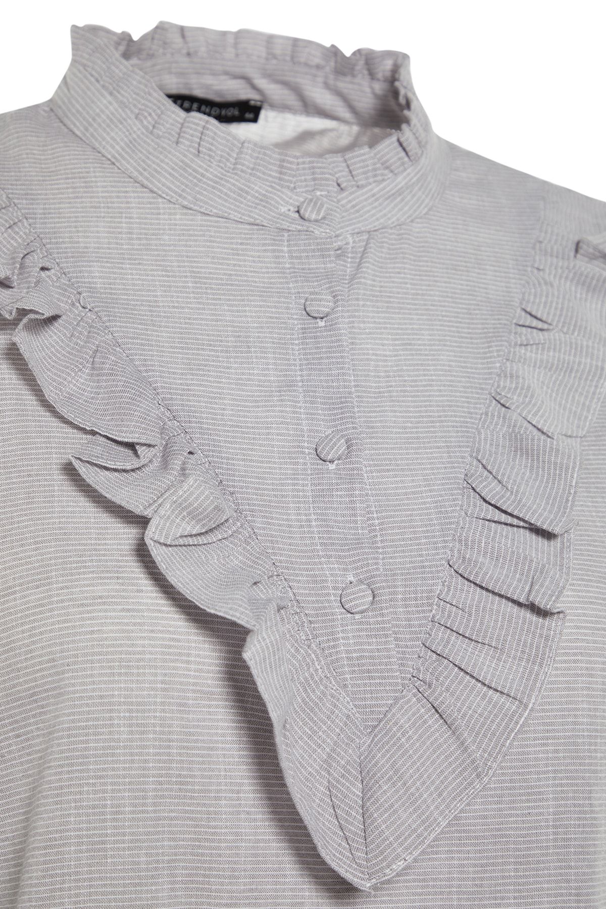 Trendyol Curve-Gray Color Woven Blouse with Frill Detail on the Collar 6