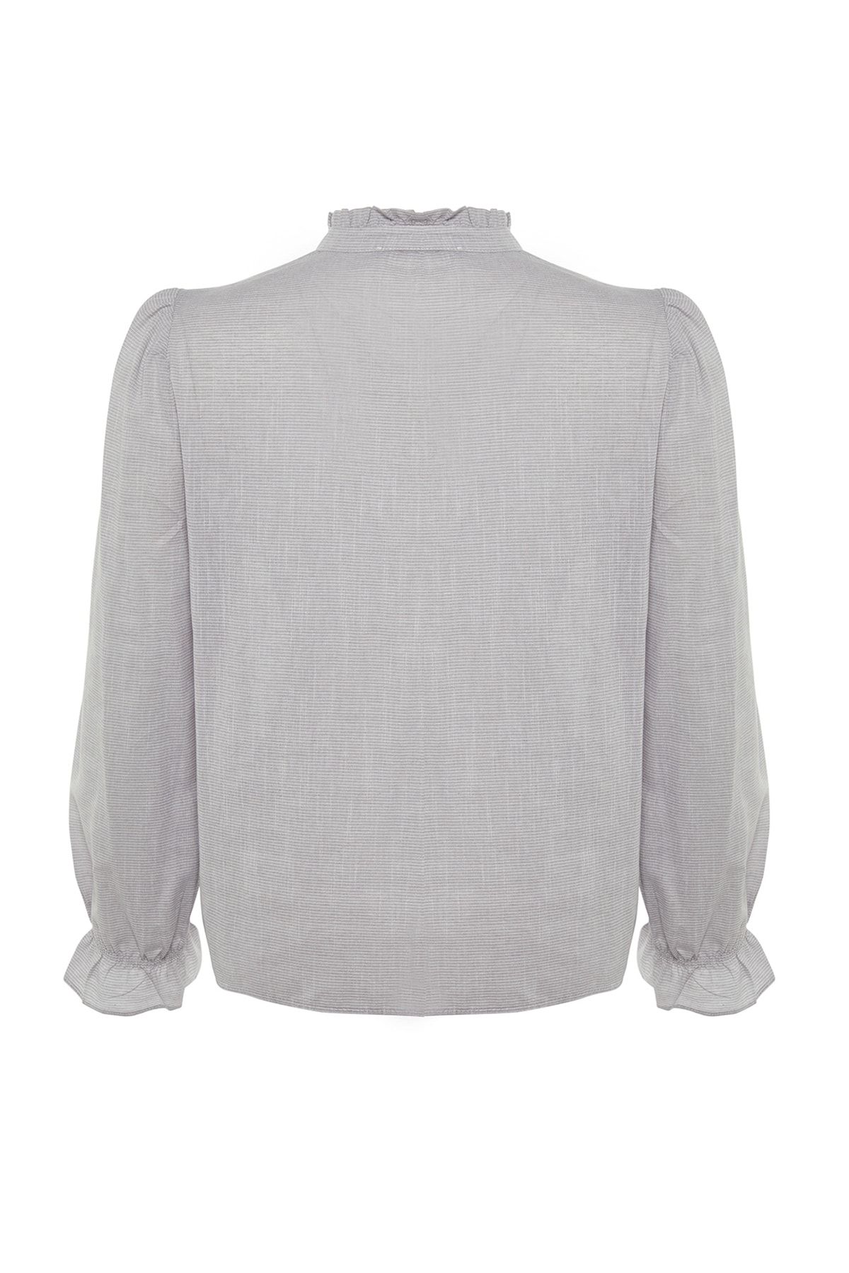 Trendyol Curve-Gray Color Woven Blouse with Frill Detail on the Collar 8