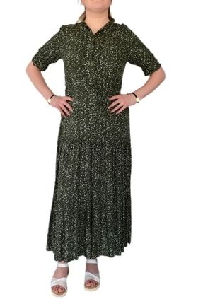 Kadın Çiçekli Kol Büzgülü Yaka Bağcıklı Elbise Bgl-st02110 BGL-ST02110