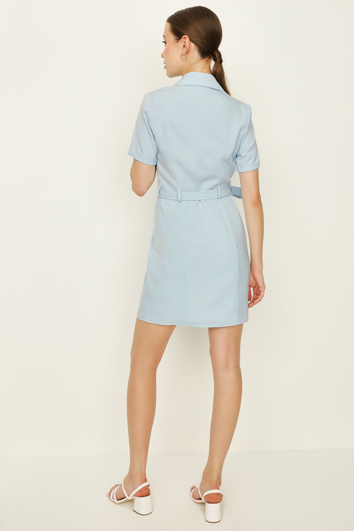 Select Moda-Rochie de damă cu jachetă cu curea cu nasturi albastre 5