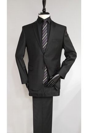 Siyah Regular Fit 4 Drop Yünlü Takım Elbise 01903-04