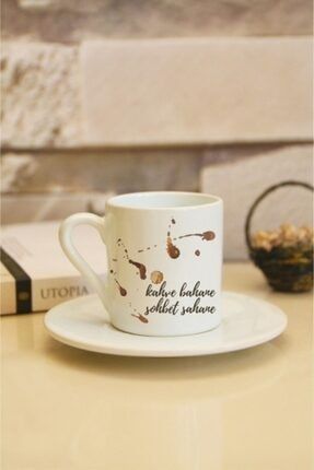 Beyaz Kahve Bahane Tasarımlı Türk Kahvesi Fincanı he-f-2029