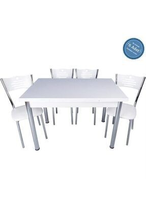 Yandan Açılır Ahşap Mutfak Masa Takımı 6 Sandalyeli Beyaz P2427S848
