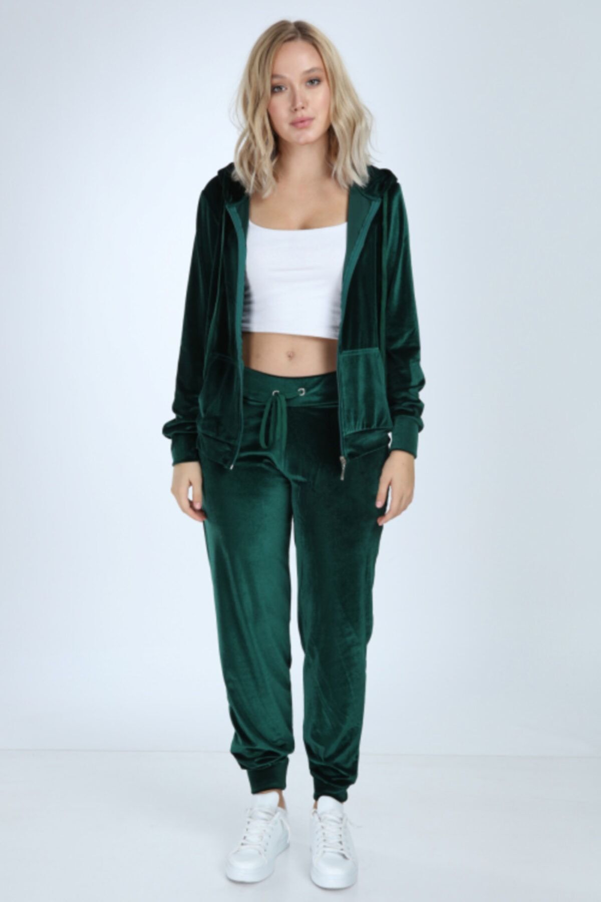 kmal Women s Emerald Green Stoneless Leg Elastic Velvet Suit