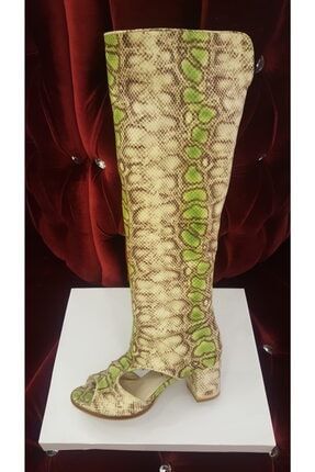 Kadın Yeşil Piton Desenli Çizme 14BTB 29