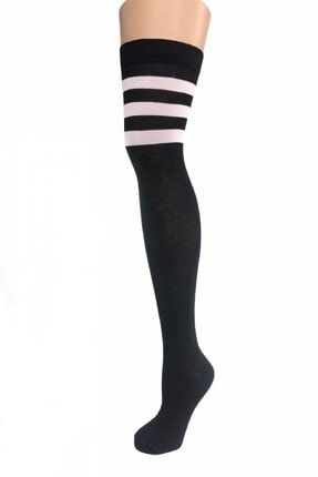 Diz Üstü Çember Desen Beyaz Kadın Çorabı TNL-TJ36