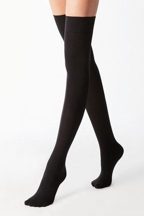 Kadın Siyah Pamuklu Dizüstü Çorap Jartiyer Boy Uzun Çorap 4S1B-DS-001-A