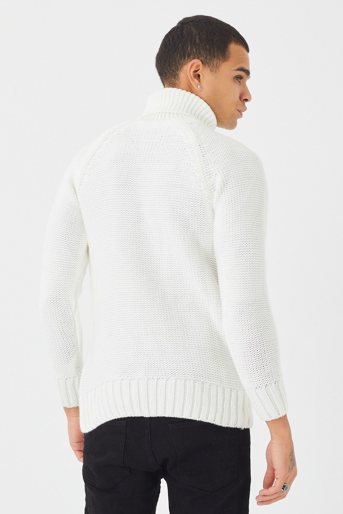 Tarz Cool Men s White Thick Turtleneck Sweater
