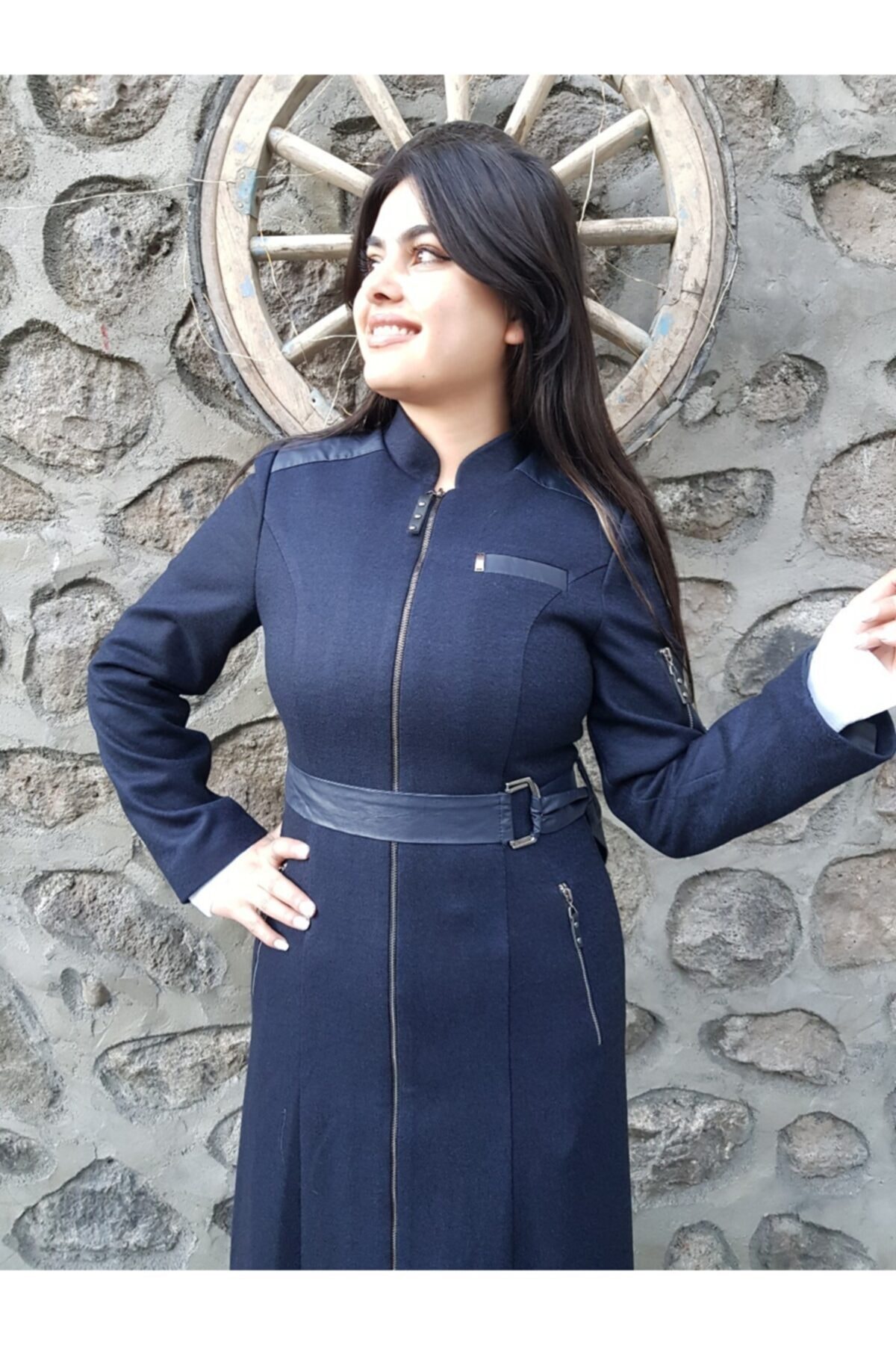 FERGAN  Kadın Lacivert Kaşe Palto - Görsel 4