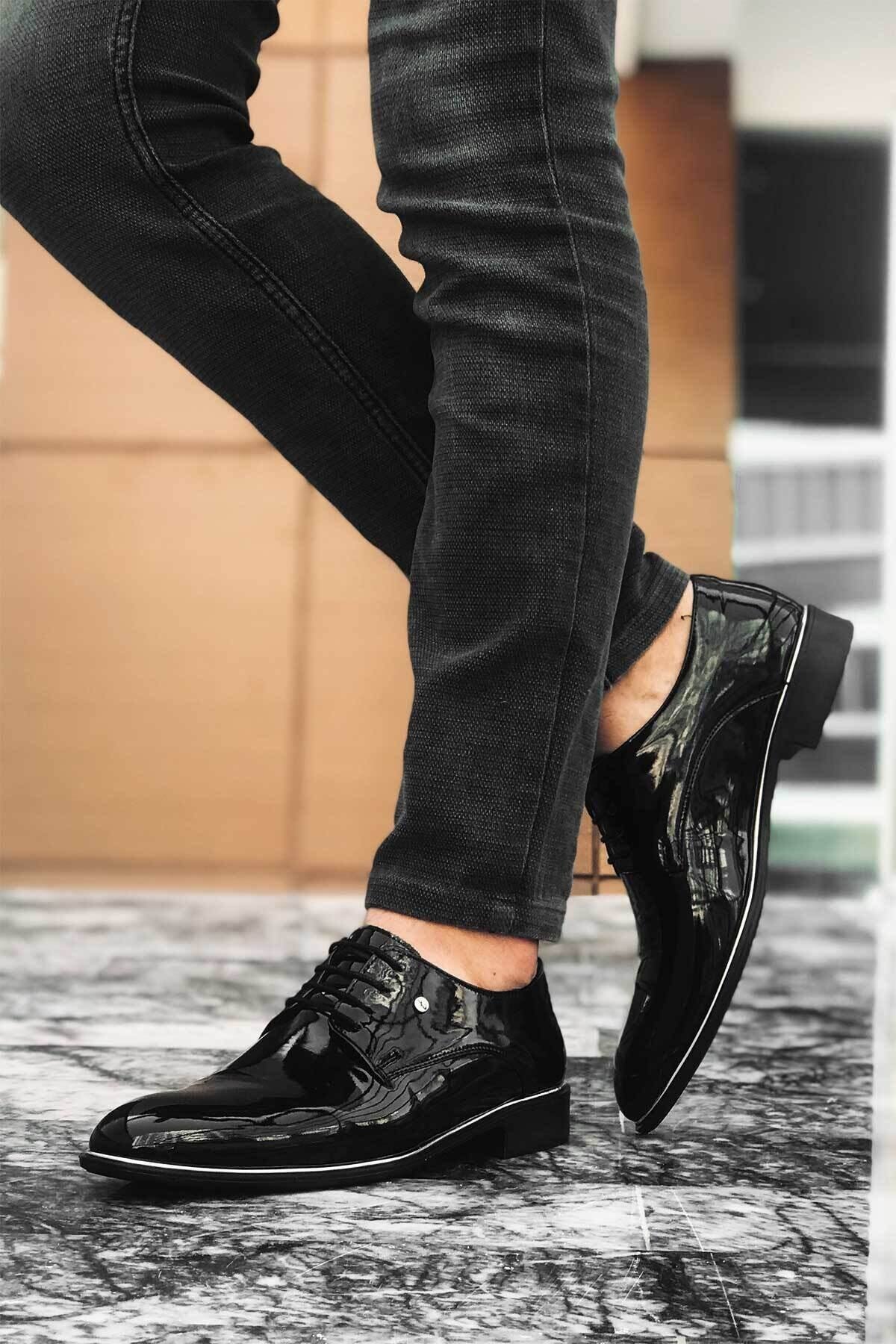 Erkek Siyah Rugan Damatlık Klasik Ayakkabı Rgn-570