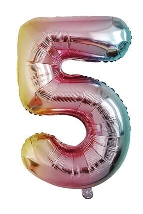 5 Yaş Doğum Günü Parti Balon 81 Cm (32 Inç) Gökkuşağı Rengi Yanardöner P03046