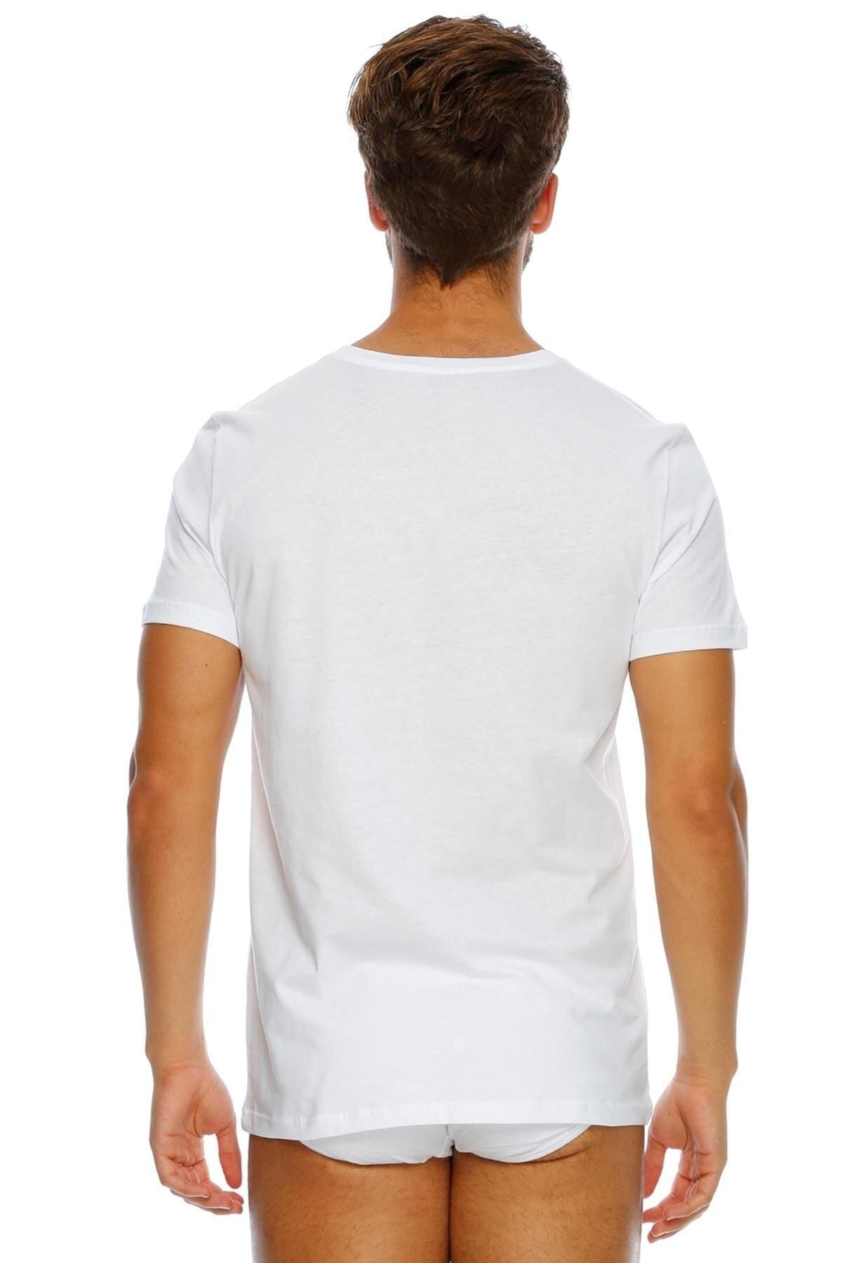 Eros-Men's White 2 Pack V-Neck T-shirt Undershirt 039 4