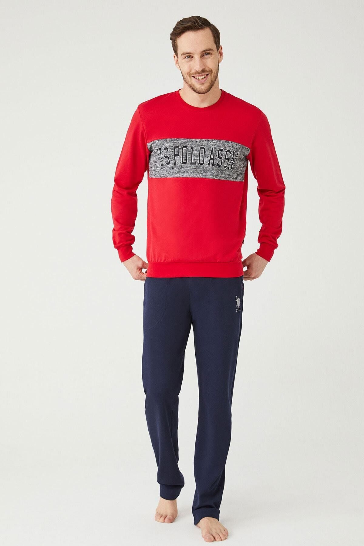 ست پیژامه قرمز مردانه پایه. پولو اسن. لباس خواب 18376 U.S. Polo Assn.
