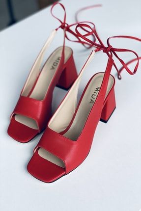 Kırmızı Deri Bağıcıklı Topuklu Ayakkabı Y710