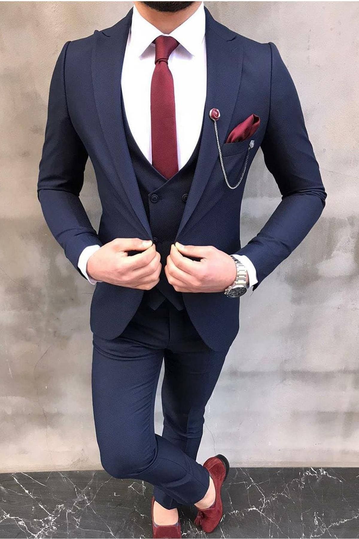 Vest color sales for blue suit