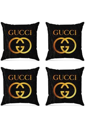 Gucci Baskılı Dijital Dekoratif 4'lü Kırlent Kılıfı (siyah Arkalıklı) 4SKK47