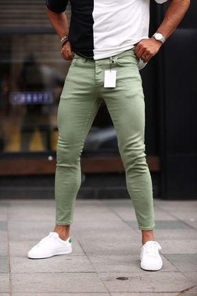 Erkek Slimfit Yeşili Kot Pantolon WE1135
