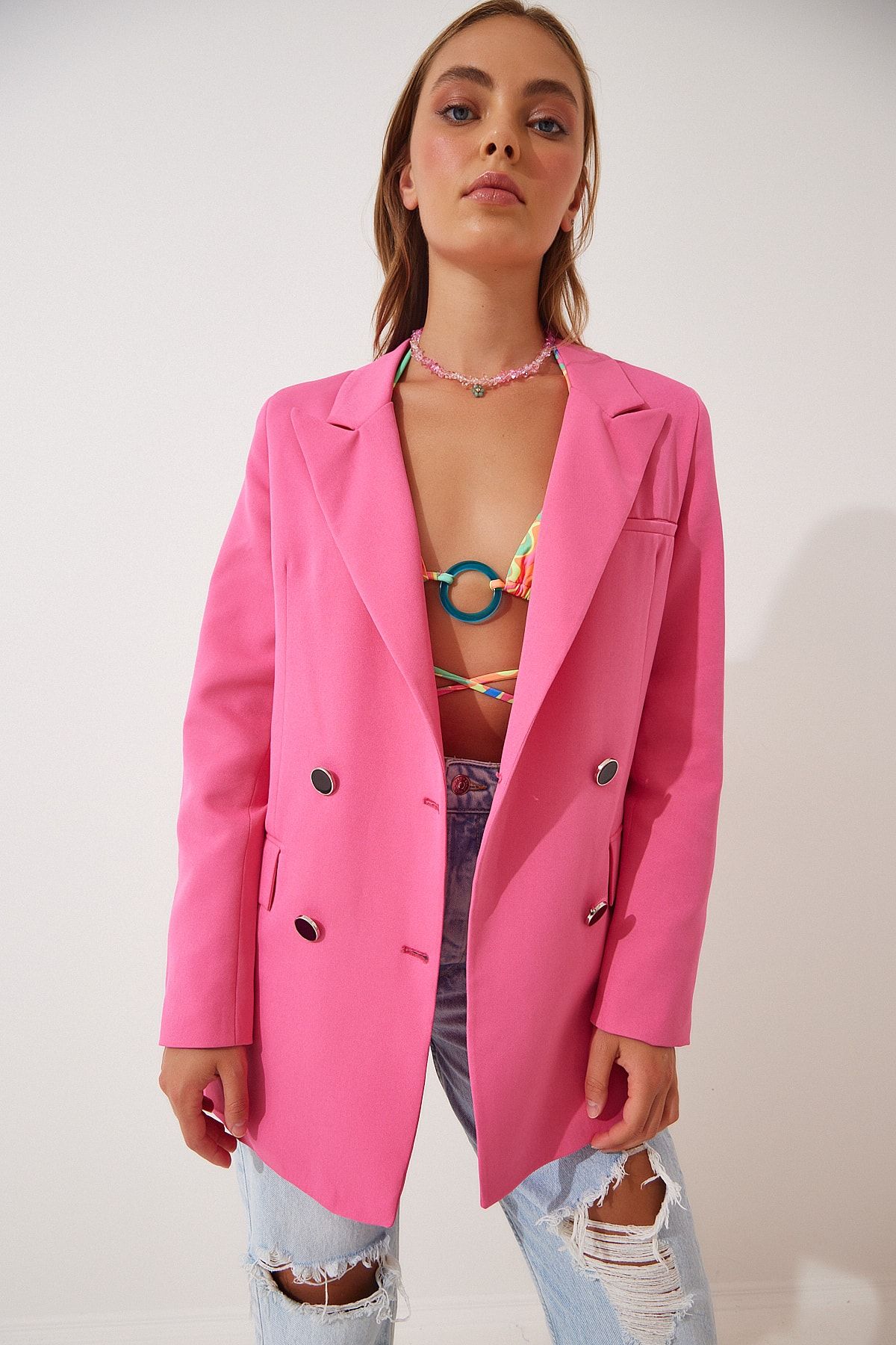 Happiness stanbul Blazer Pink Relaxed fit Trendyol