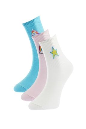 Pudra Desenli 3'lü Paket Örme Soket Çorap THMAW23CO00015