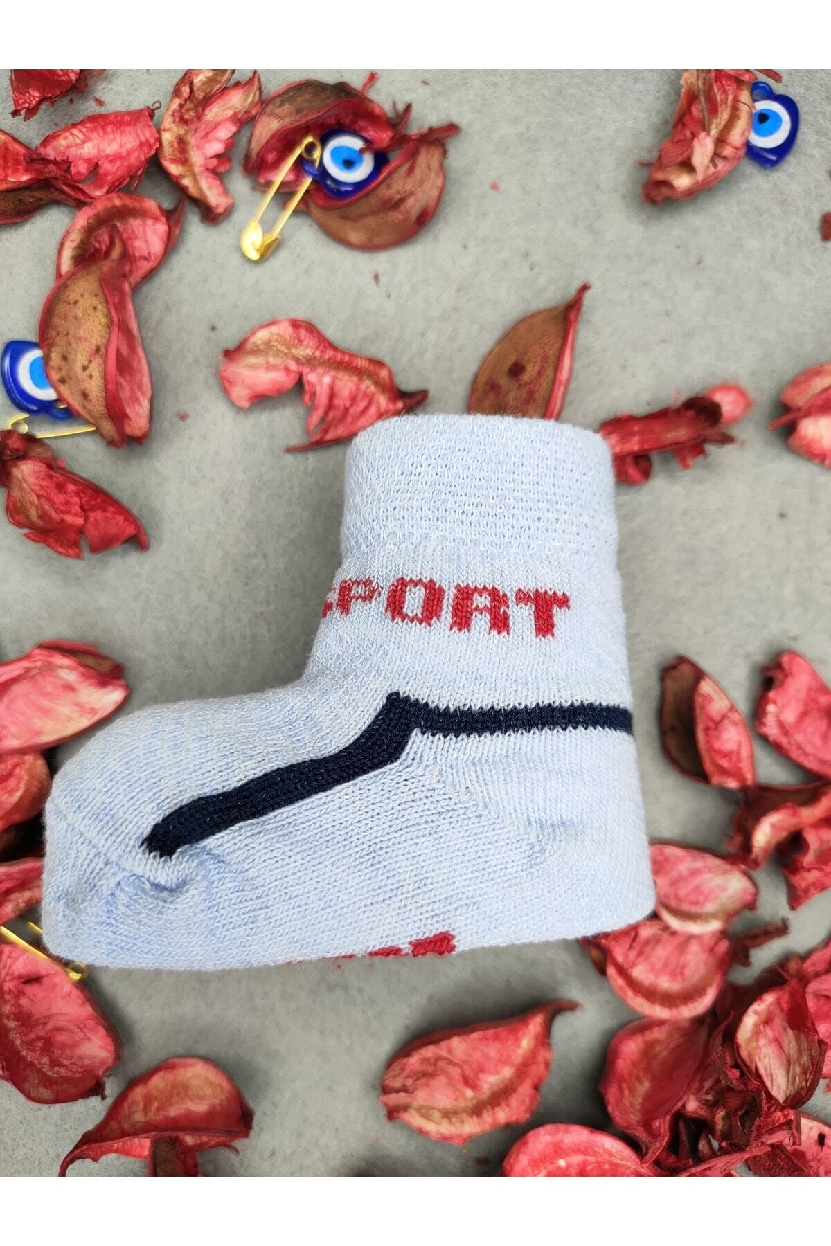 Akface-Sport Patterned 100% Cotton 3-Piece Baby Boy Socks 0-6 Months 4