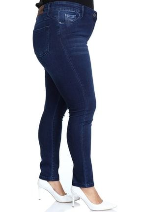 Kadın Koyu Mavi Büyük Beden Slim Fit Yüksek Bel Kot Pantolon S3030438