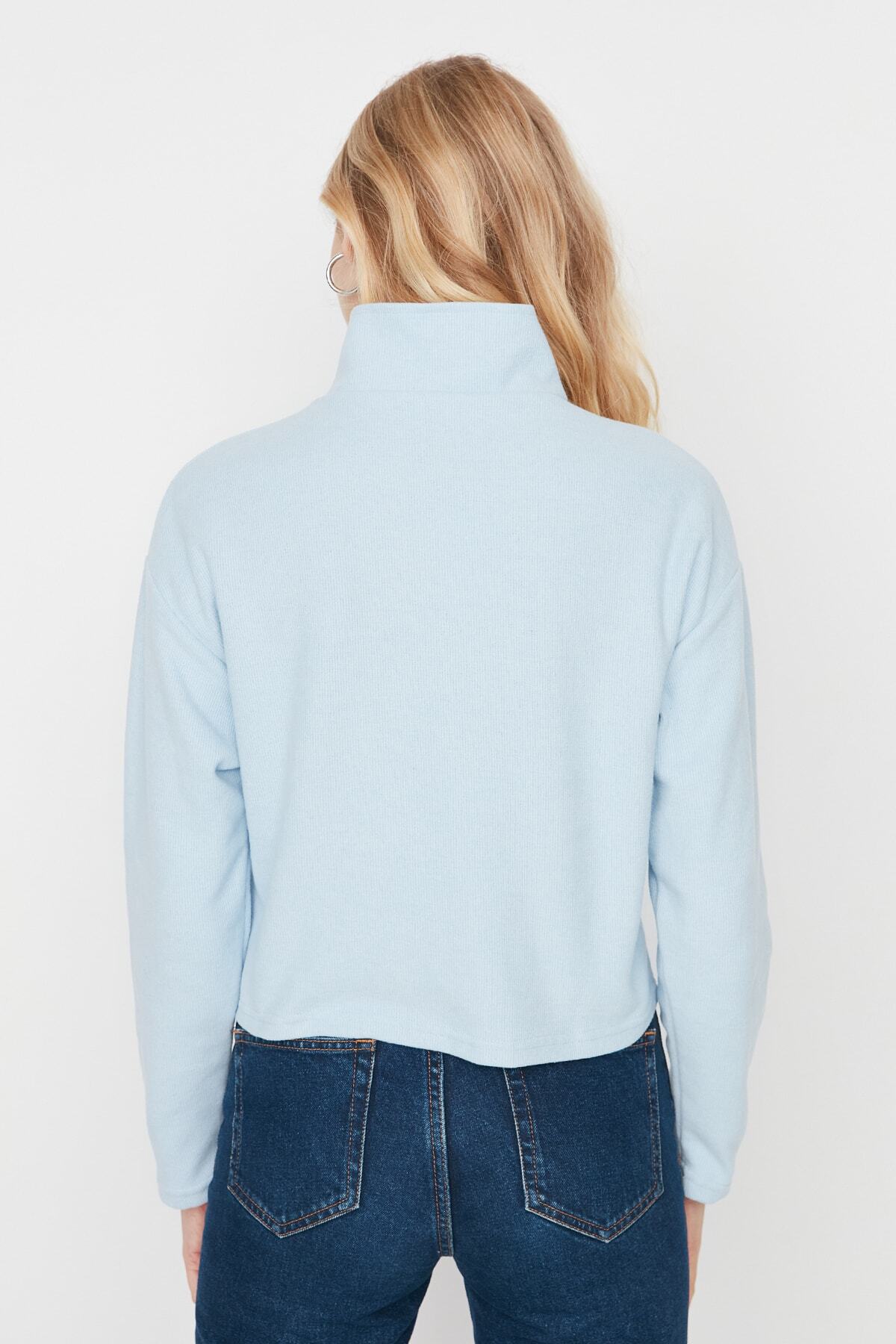 Trendyol Collection-Blue Thessaloniki/плетен суичър с яка с цип и стандартна кройка TWOAW22SW0732 9