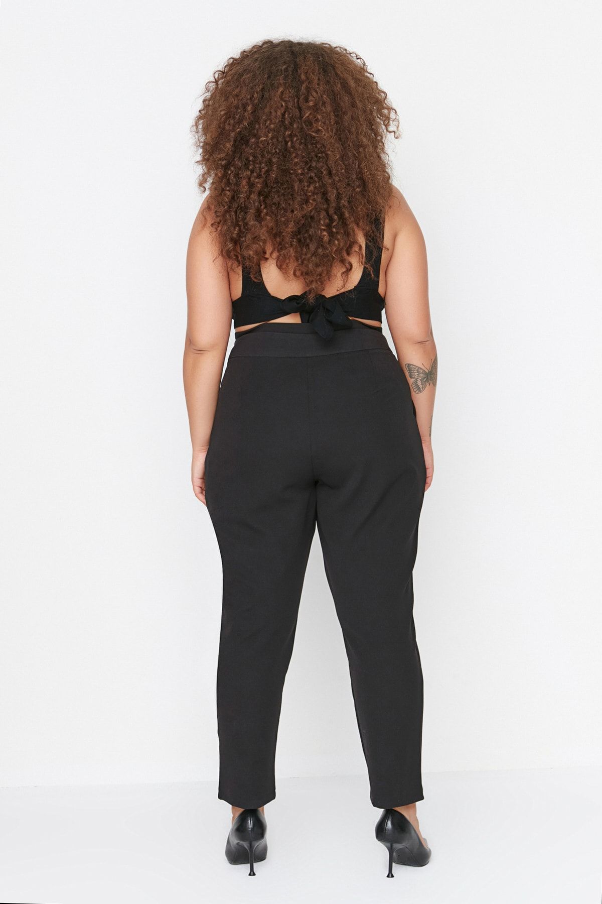 Trendyol Curve-Pantaloni negri de mărime mare - curea reglabilă, TBBAW23AR00014 5