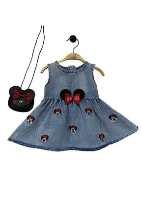 Mickey Nakışlı Çantalı Kot Elbise 2285