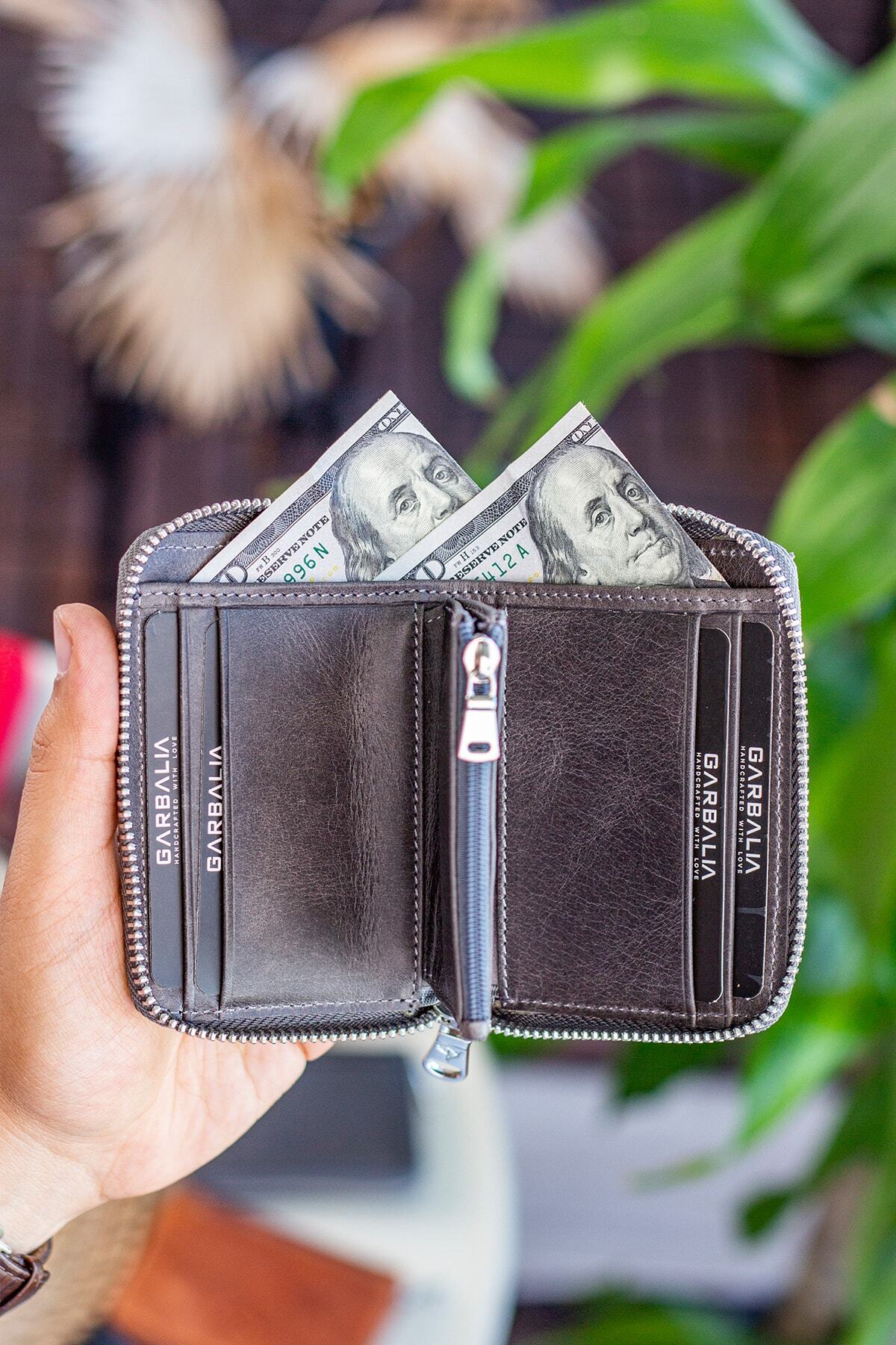 Garbalia-Sydney Genuine Leather Zippered Unisex Crazy Gray Wallet with Coin Compartment 2