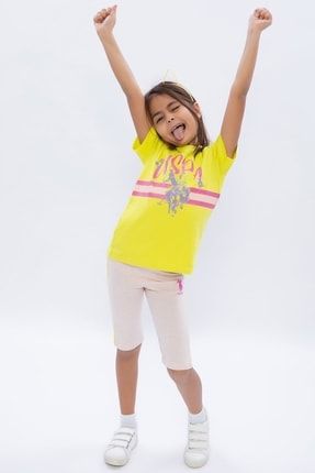 U.s. Polo Assn Limon Sarısı Kız Çocuk Bisiklet Yaka Bermuda Tayt Takım 1085 8681255783201