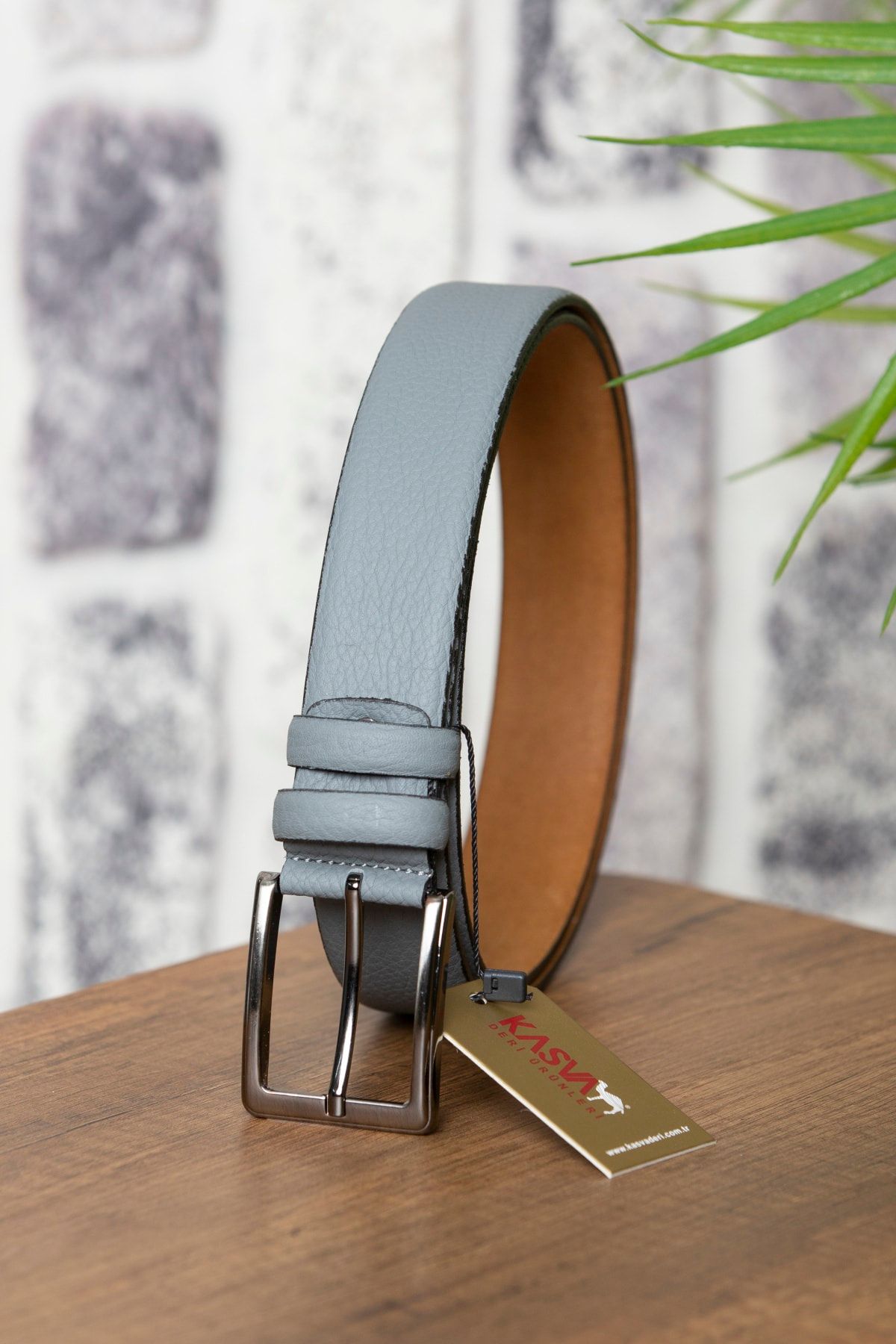 KASVA DER 3.5 Cm Gray Original Leather Belt Trendyol