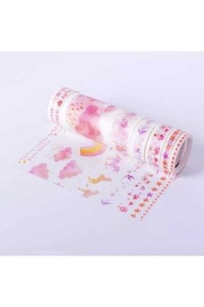 Pembe Bulut Tasarımlı Desenli Kağıt Bant Seti Washi Tape YSL-PB418