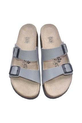Wiki Grey Real Leather Slippers GREY SLİPPER