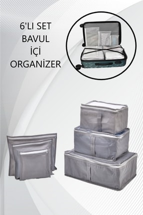 Gri 6' Lı Set Bavul Organizer Valiz Düzenleyici Bavul Içi Çantası Düzenleyici FcDüzenleyici